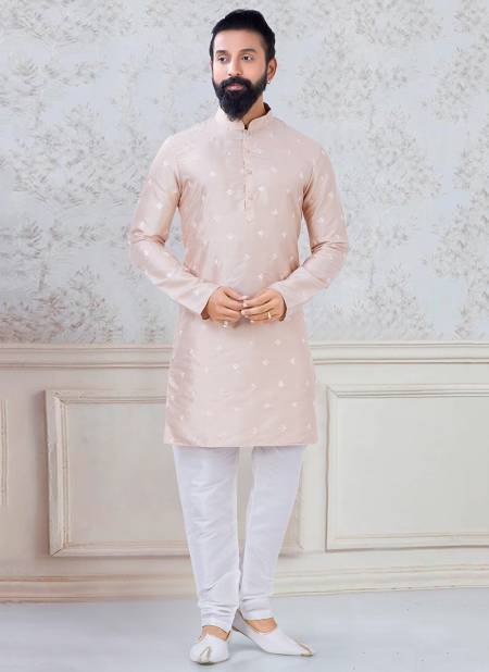 Peach Colour Fancy Festive Wear Designer Latest Kurta Pajama Mens Collection Ks 1104
